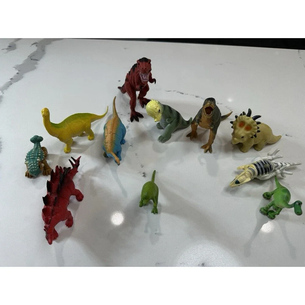 Lot of 11 Plastic Dinosaur Figures Pretend Play Toy Set, Ages 3-7